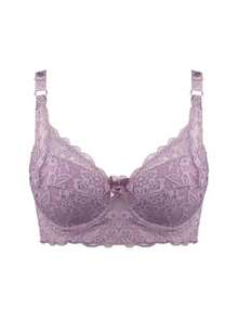 Ropa interior fina de copa completa para mujer, sujetador pequeño de talla grande, encaje ajustable inalámbrico, cubierta para el pecho, copa B C D, sujetadores de encaje de talla grande - Gris Oscuro - Ver 10