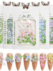 Mini Rose Nail Art Decor, French Bow Colorful Mixed Size Resin Rhinestone Press-On Nail Accessories - Baby Pink - View 1