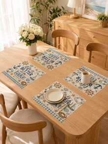 1pc Anchor Sailboat Rudder Pattern Table Runner, Ocean Style, Summer Home Kitchen Decor Table Runner, Table Runner Placemat Pillow Set, Suitable For Summer Home Kitchen Decor And Party Decoration - Multicolor - View 6