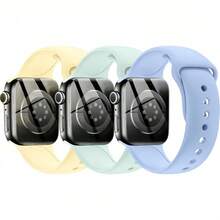 3件組相容錶帶，相容於 Series 11/10/9/8/7/6/SE/SE2/SE3/Ultra 2/Ultra 3 及所有型號 (38mm/40mm/41mm/42mm/44mm/45mm/46mm/49mm) - 可調節運動錶帶，相容於，優雅節日禮物，相容於 Apple - 3pcs 奶黃/螢石綠/青霧藍 - 查看 7