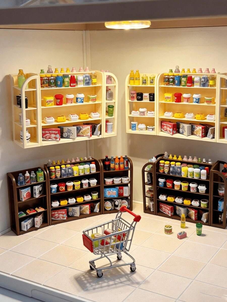 MINKOJA MINKOJA 1 Pc Miniature Cabinet Ornament, A Miniature Bookshelf, A Miniature Storage Cabinet, A Miniature Clutter Cabinet, Dollhouse Additions, Dollhouse Toys, Toy House Decorations, Model House Additions, Photography Props - 米色 - 單側擱板 - 查看 1
