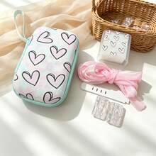 6pcs Colorful Heart/Cow Print Hard Shell Cable Organizer Set, Includes Storage Bag/Charging Case/Cable Clip/Pleated Chiffon Cable/Cable Protector, With Carrying Strap Ultra Portable, Used For CCD, Charger, Data Cable Partitioned Storage, Easy To Find Things When Going Out, No More Messy Bag - Multicolor - View 7
