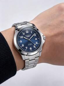 LONGLUX 1pc Men's Automatic Mechanical Watch, Business Calendar Steel Band Casual Wristwatch, Daily Wear, Holiday Gift - Blue - View 6