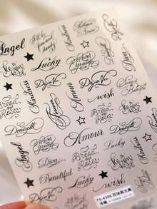 1pc French Vintage Nail Sticker, With Vintage Calligraphy Design, Elegant Self-Adhesive Nail Sticker - Black - View 2