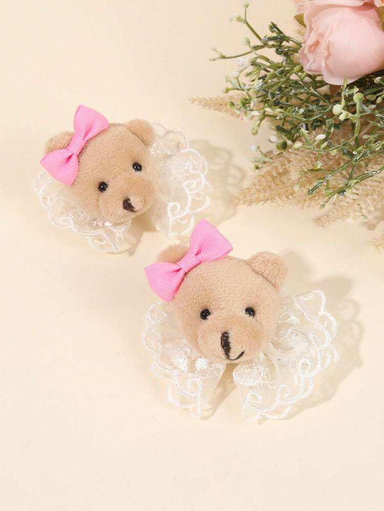 クマのヘアクリップ チュールメッシュデコレーション かわいいクマの