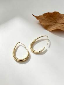 YUNCHUN 1 Pair Minimalist Gold Water Drop Open Hoop Earrings, Versatile For Daily Commute And Office Wear - Gold - View 8