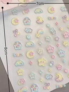 1件馬卡龍星雲裝飾貼紙，微笑星星配月亮彩虹與蝴蝶結元素，柔美夢幻少女風，適合拼貼、手機殼裝飾、水壺貼紙，適用於各種手工藝品，成人3C數位裝飾貼紙 - 馬卡龍星星雲朵 - 查看 4