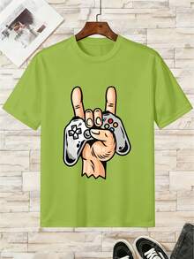 Camiseta de algodón puro para niño con diseño de mando de videojuegos - verde claro - Ver 1