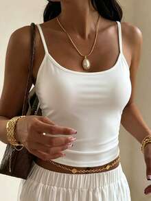 Women's Solid Color Comfortable Spring/Summer Minimalist Casual Tank Top, Simple Versatile Sexy Girl Base Layer, Slim Fit Casual Soft Camisole Sports - White - View 3