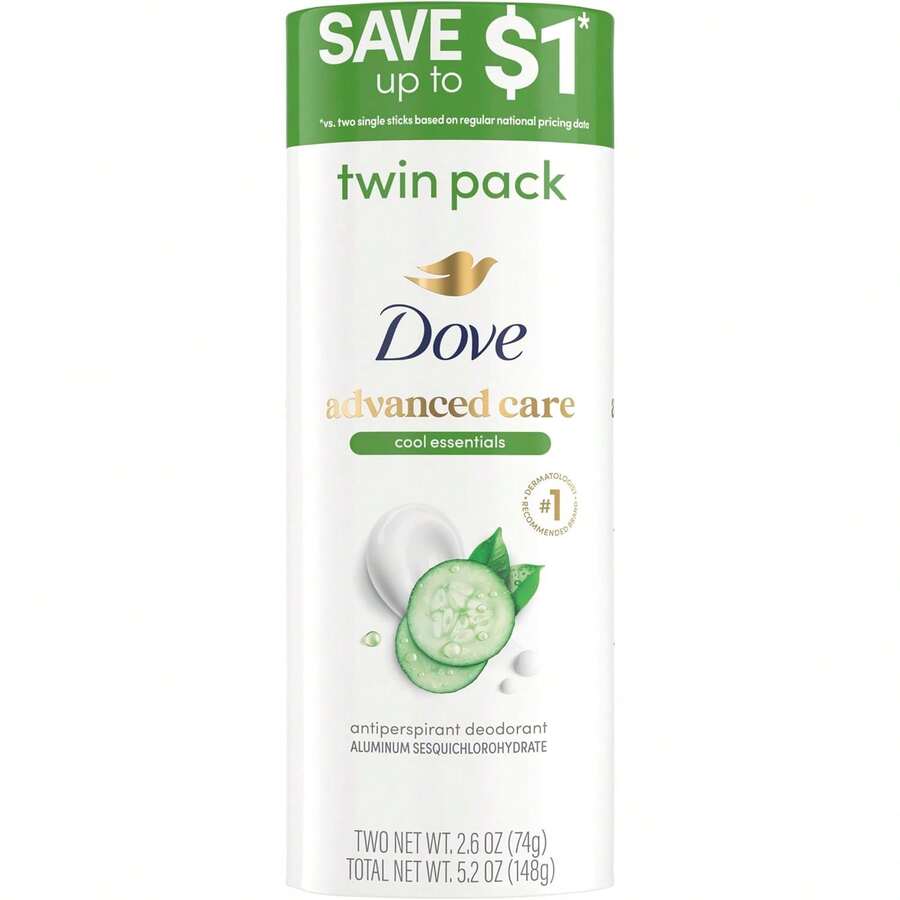 Dove Advanced Care Antiperspirant Deodorant Stick Twin Pack Cool Essentials For 72-Hour Odor Protection Pro-Ceramide Technology 2.6 Oz Variant 7 - 黃瓜 - 查看 1