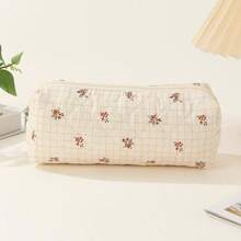 Tefola Neceser Floral De Algodn Bolsa De Maquillaje, Bolsa De Cosmticos Acolchada Con Asa De Gran Capacidad, Bolsa Organizadora De Maquillaje De Viaje Bolsa De Almacenamiento Multifuncin - Flor cuadrada - Ver 6