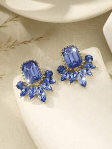 1 paire de boucles d'oreilles de luxe en cristal de jade personnalisées, bijoux élégants pour femmes pour les fêtes et les mariages, port formel et décontracté, cadeau parfait - bleu indigo - Voir 3