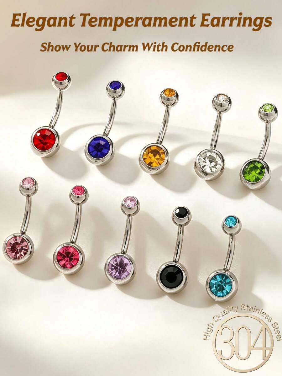 2pcs/6pcs Cincin Pusar Zirkonia Kubik Mengkilap - 14G G23 Cincin Pusar Titanium Padat Bola Permata Ganda Biru Tua, Tindik Melengkung Meruncing - Berbagai Warna Dikirim Secara Acak, Perhiasan Indah - MultiWarna - View 1