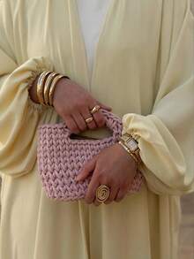 Middle Eastern Elegant Women's Long Robe Soft Satin Luster Yellow Abaya Arabic Cloak Fall - Yellow - View 3