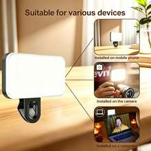 1 pieza Luz de selfie portátil, Luz de relleno con clip, Adecuada para cámara de teléfono, Luz LED con clip, 3 modos de iluminación/Temperatura de color dual, Luz de maquillaje recargable, Linterna multifunción, Adecuada para portátil/teléfono/tableta/videollamada/maquillaje/luz de relleno fotográfico, Adecuada para selfie y transmisión en vivo, Iluminación portátil, Nuevo estilo RGB de color completo - A - Ver 8