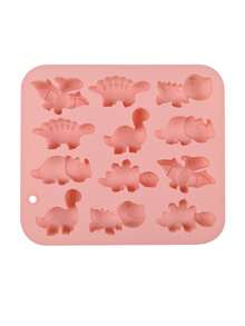 1pc 12 Cavity Dinosaur Shape Silicone Mold, Baking Muffin Chocolate Candy Cake Ice Cube Tray - Pink - View 5