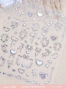 1pc Ins Viral Sweetheart Nail Art Stickers, Gold Foil Bow Embossed Rose Knot Heart Silver Foil Red Heart Nail Decals, Waterproof Easy Peel Non-Damaging No-Bake DIY Nail Stickers Beginner Friendly Nail Decoration - Multicolor - View 5