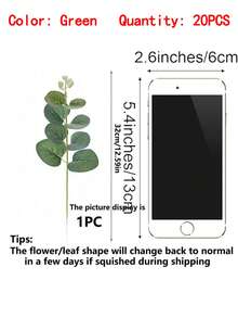 20/800片人造植物葉片，適用於尤加利、黃金葛等植物，婚禮裝飾、新娘花束、秋季裝飾、室內外裝飾、桌面裝飾、人造植物 - 綠色 - 查看 7