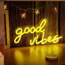1個 Good Vibes LED 霓虹燈 綠色霓虹燈 剪影壁燈 遊戲室裝飾 家居裝飾 生日禮物 壁飾 壁燈 卡通夜燈 壁畫 男友生日禮物 聖誕 5V USB 供電 附內線開關 - 黃色 - 查看 1