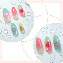 24pcs Summer Press On Nails Medium Almond Fake Nails With 3D Flower Starfish Designs Summer Beach False Nails Pearl Glue On Nails Handmade Full Cover Acrylic Nails Stick On Nails For Women - Hoa sao biển - Xem 3