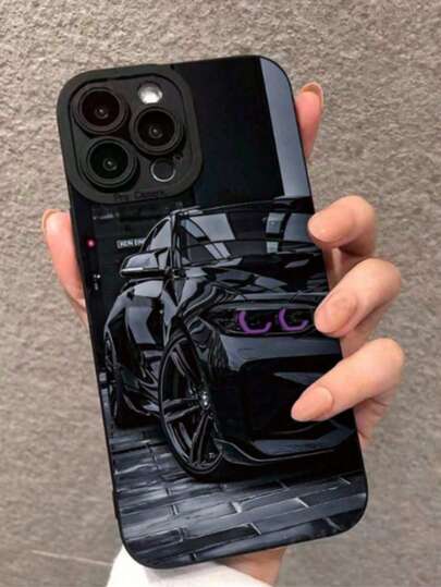 1pc Matte Black Cool Sports Car Soft Shell Phone Case, Domineering & Premium Style, Shockproof Protective Phone Case, Fashion Minimalist, Perfect For Parties & Photos, Compatible With IPhone 7/8/7PLUS/8PLUS/X/XS/XR/XSMAX/11/11PRO/11PROMAX/12/12PRO/12PROMAX