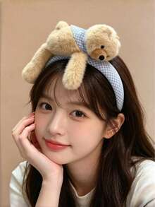 1pc Teen Girls 3D Bear Shaped Headband, Fluffy Cute Face Wash Hairband, Versatile Daily Hair Accessory - Multicolor - View 6