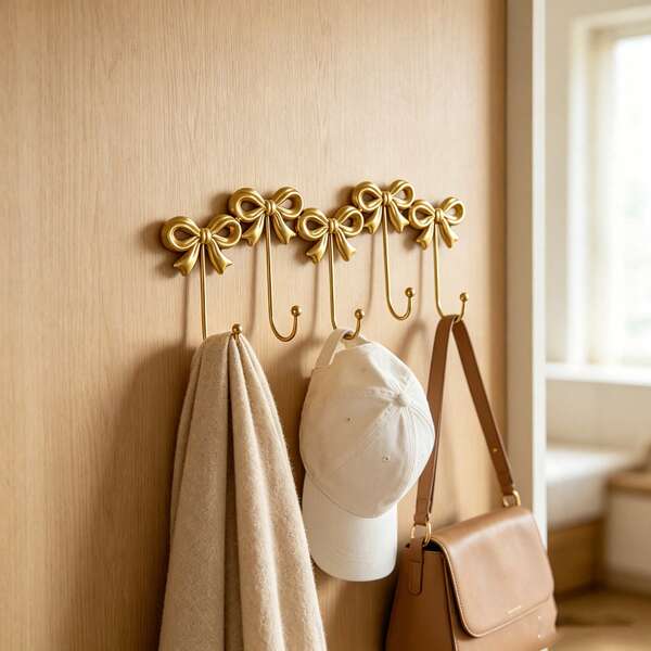 1 pieza Gancho de metal con lazo, gancho de pared dorado para baño, sala de estar, pasillo, estilo nórdico, gancho de almacenamiento para armario, organizador decorativo y duradero para el hogar, percha para dormitorio, cocina, entrada, montaje en pared