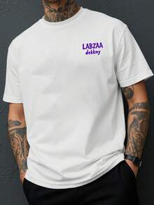 LABZAA, nueva camiseta de cuello redondo para hombre con estampado de doble cara en la parte delantera y trasera, estilo casual, deportivo, moderno y holgado para estudiantes y adolescentes, - Negro - Ver 9