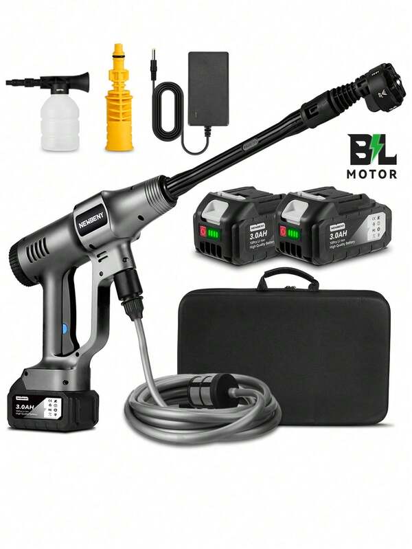 Yofidra Set di utensili elettrici senza fili per il lavaggio di auto e giardino, lavapavimenti ad alta pressione a 200 bar, 6 in 1 con spazzola elettrica senza spazzole