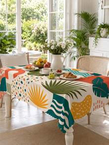 1pc-Boho Tropical Palm Leaf Round Polyester Tablecloth, Colorful Summer Geometric Print Table Cover, Wrinkle Resistant Wavy Edge Tablecloth For Outdoor Patio, Garden, Poolside, Backyard BBQ, Kitchen Dining Home Decor - Multicolor - View 4