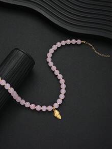 1pc Fashion Vibrant Elegant Graceful Luxurious Style Pink Faux Shell Beaded Necklace For Women, Vacation Party Date Travel Beach Daily Wear New Versatile Combination - Pink - View 2