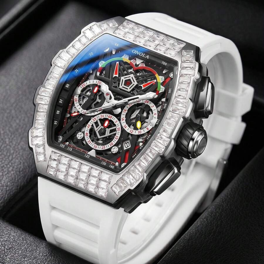 ONOLA Brand Automatic Mechanical Watch Men Luxury 30M Waterproof Chronograph Watches Sport Casual Wristwatch - 黑色 - 查看 1