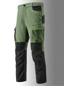 Men's Functional Hiking Pants, Colorblock Design, With Cargo Pockets, Suitable For Hiking, Camping And Outdoor Activities Sports - Black - View 2