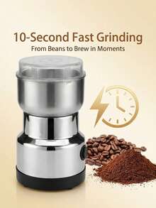 dilidili Penggiling Biji Kopi & Rempah-Rempah Stainless Steel Bertenaga Tinggi 200W, Colok Listrik, Desain Ringkas dan Portabel, Pengoperasian Sekali Sentuh, Cocok untuk Dapur Rumah - Perak - View 4