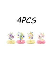 4件野花蜂巢桌面裝飾品，3D春季風格桌面裝飾，嬰兒淋浴裝飾，房間裝飾，嬰兒淋浴桌中心裝飾，性別揭曉派對，女孩房間裝飾，適用於新娘淋浴、單身女郎派對和婚前慶祝 - 彩色 - 查看 7
