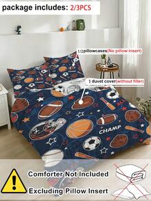 2/3-teiliges Sportfan-Bettwäscheset - Fußball, Basketball, Baseball, American Football Muster Bettbezug, Champion-Thema Bettwäsche, geeignet für Kinder, Jugendliche, Erwachsene, Jungen und Mädchen, Schlafzimmer (Doppel-/Voll-/Queen-Größe) - Verschiedenfarbig - Übersicht 4