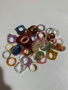 1 cái/10 cái/40 cái Bộ nhẫn acrylic tối giản dễ thương, nhẫn nhựa resin màu trơn dày trong suốt không mạ, bộ nhẫn thời trang đa năng phù hợp cho phụ nữ đeo hàng ngày và đi du lịch, tất cả các mùa (màu sắc và kiểu dáng ngẫu nhiên) - Nhiều màu - Xem 8