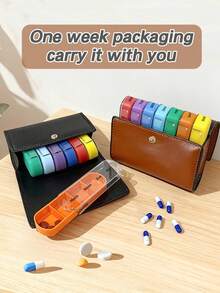 1-7 Day Pill Box With Leather Storage Case, 4-Times Daily Medication Reminder, Convenient For Travel And Daily Use - Leather Pill Box - View 2