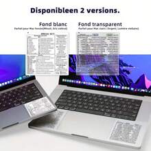 2 peças Autocolantes Reutilizáveis Autoadesivos para Atalhos de Teclado, Compatíveis com Windows, Word e Excel, Guia de Referência Rápida em PVC Fosco (Branco e Transparente), Design Francês, Layout Claro, Descolar e Colar Sem Deixar Resíduos - Ver 7