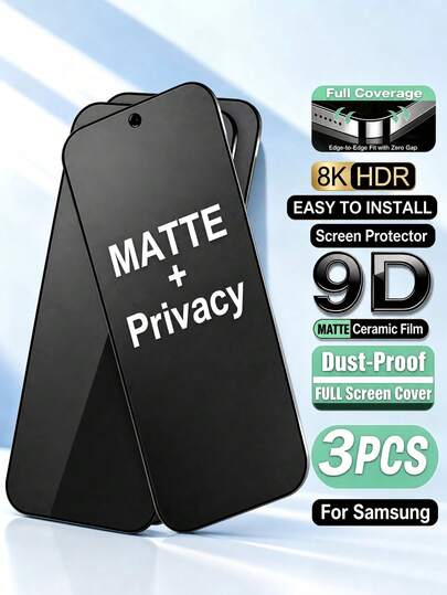 [3片裝隱私螢幕保護貼] 霧面隱私螢幕保護貼 軟膜 適用於 Galaxy A57/A35/A27/A07/A17/A56/A36/A26/A16/A06/A55/A35/A25/A15/A05/A05S/A54/A34/A24/A14/A04/A53/A33/A23/A13 - 防指紋塗層、無氣泡、易貼附、磨砂防窺 TPU 軟膜 非玻璃、隱私保護