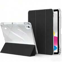 Protective Case, Solid Color Soft Silicone Shell, Built-In Pen Slot Design, Tri-Fold Multi-Angle Stand, Full Body Shockproof Scratch-Resistant Dust-Proof Protective Cover, Lightweight Tablet Case, Suitable For Multiple Models - Black - View 11