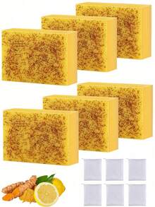 1/2/6PCS Natural Turmeric Kojic Acid Soap | Triple-Action Cleanser | Brightens, Smooths & Fades Dark Spots | Dermatologist-Tested For Face & Body, Morning & Night Use For Men & Women - Lemon - 查看 1
