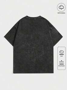 1 pieza Playera para Hombre con Estampado de Gota y Estrella Amarilla, Camiseta Minimalista con Dise?o único, Lavado Desgastado, Estilo Casual, Manga Corta - Negro - Ver 2
