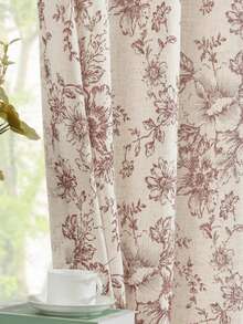 1pc Semi-Transparent Ink Wash Floral Pattern Curtain Sheer - Rose Red - View 1