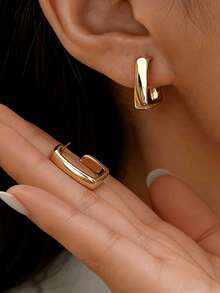 1 par de pendientes de botón geométricos minimalistas y elegantes para mujer, accesorios de joyería versátiles para el uso diario y fiestas, regalo de lujo ligero exquisito para mujer - Plateado - Ver 3