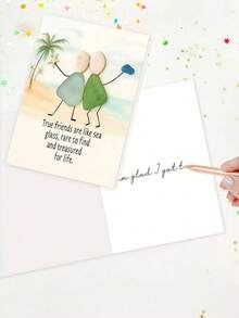 OBOVAY 1pc "True Friends Like Sea Glass" Friendship Greeting Card With Envelope, Beach Themed BFF Keepsake Gift, Blank Inside, 5" X 7" Card With Envelope - A - View 8