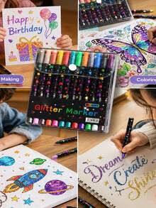 96/72/48/24 Colors Dual-Tip Glitter Pens With Quick-Dry Ink - Fine Tip, Tip To Barrel, Suitable For Scrapbooking, Card Making, Journaling, 24 Colors Dual-Tip Drawing Pens - Glitter Marker Set, Suitable For S, Artists And Supplies Random, Markers, Highlighters, Student Highlighters, Highlighters, Student Supplies, Student Essentials, Back To School Basic Supplies, Colored Markers, Student Stationery. - Rectangle - View 3