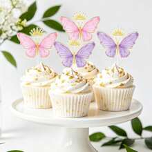 1 Stück/10 Stück/21 Stück/Set Rosa Schleife Happy Birthday Kuchenaufsatz Krone Schmetterling Cupcake Aufsatz Geburtstagskuchen Dekoration - Mehrfarbig - Übersicht 6