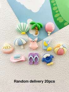 10/20/100pcs Beach Vacation Swimsuit Slippers Resin Accessories Summer Phone Case Hair Clip Water Bottle Sticker Clog Shoe Decorations - Multicolor - View 8