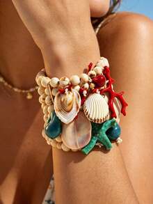 Bohemian Style Multi-Layer Beaded Shell Bracelet Set, Handmade, Suitable For Women And Girls - Multicolor - View 1
